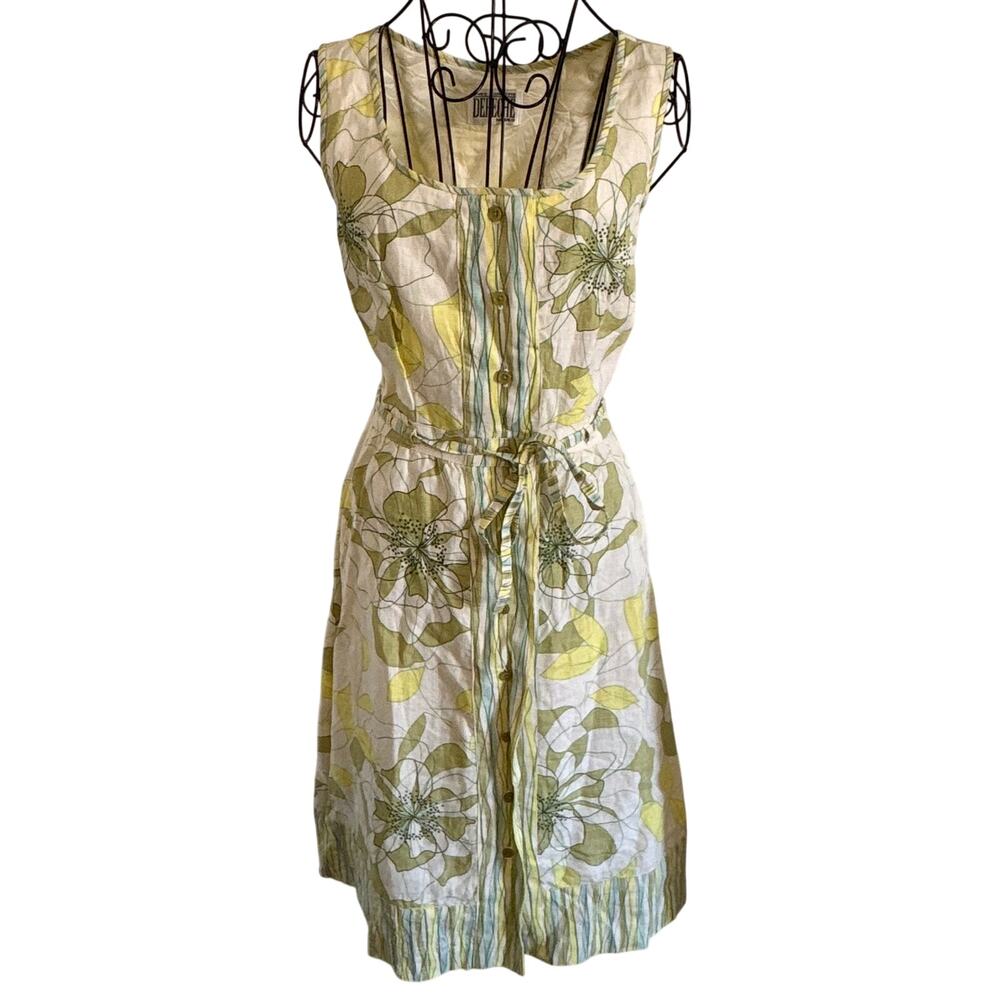 Vintage Y2K Yves Cossette Depeche Mode 100% Linen Floral Striped Dress Cottage
